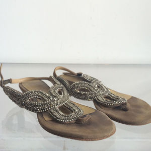 designer LOLA CRUZ SUEDE leather Grecian Gladiator FLAT SANDALS TAN 36 size US 6